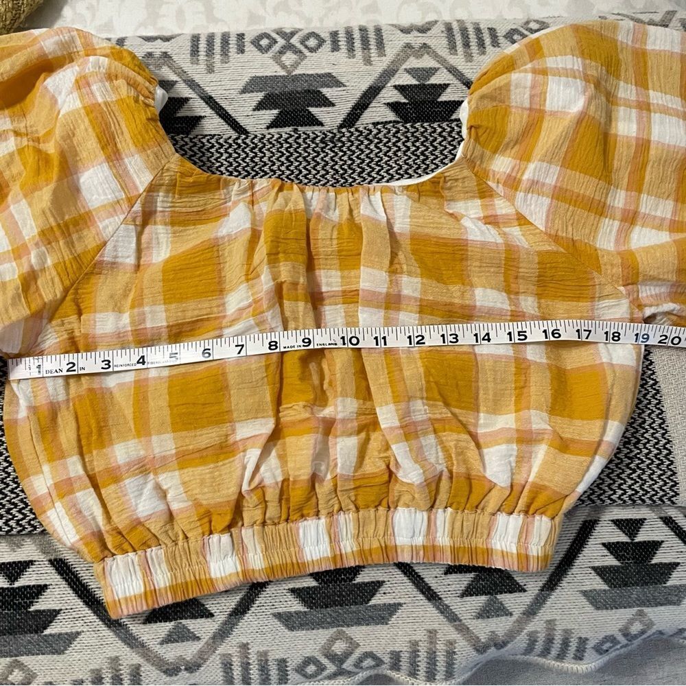 MNG by Mango Yellow Plaid Cotton Cropped Peasant Top Sz-S NWT! - Picture 6 of 9